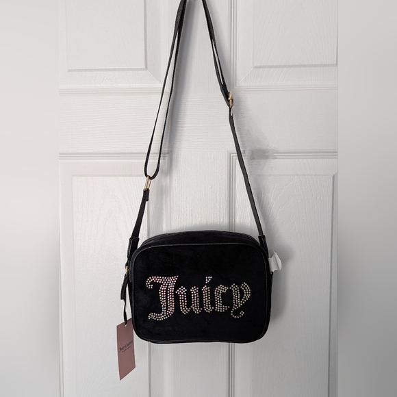 NWT Juicy Couture Black Velvet/Velour Liquorice Obsession Crossbody/Shoulder Bag - Picture 5 of 16